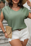 V-Neck Drawstring Short Sleeved Loose Shirt