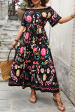 Large Size Printed One Shoulder Short Sleeve Dress