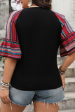 Large Size Loose V-Neck Ruffled Short Sleeved Shirt