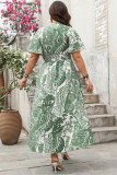Large Size Printed High Waist Short Sleeve Dress