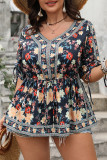 Vacation Style Printed V-Neck Short Sleeved Shirt