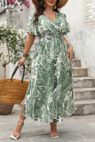 Large Size Printed High Waist Short Sleeve Dress