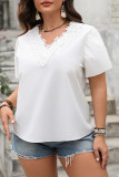 V-Neck Embroidered Solid Color Short Sleeved Shirt