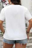 V-Neck Embroidered Solid Color Short Sleeved Shirt
