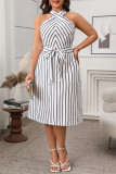Black White Striped Neck Hanging Sleeveless Dress