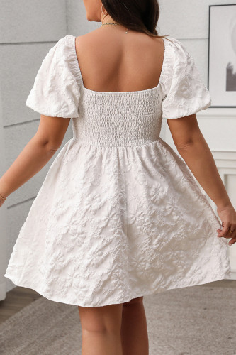 French Square Collar Lantern Short Sleeve Dress