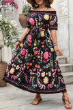 Large Size Printed One Shoulder Short Sleeve Dress