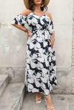 Large Size Holiday Style Printed Camisole Slit Dress