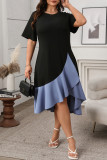 Large Size Fish Tail Ruffle Short Sleeved Dress