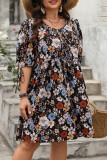 Vacation Style Printed Round Neck Five Sleeve Loose Dress