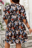 Vacation Style Printed Round Neck Five Sleeve Loose Dress