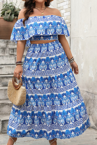 Ethnic Style One Shoulder Top Half Skirt Two-Piece Set
