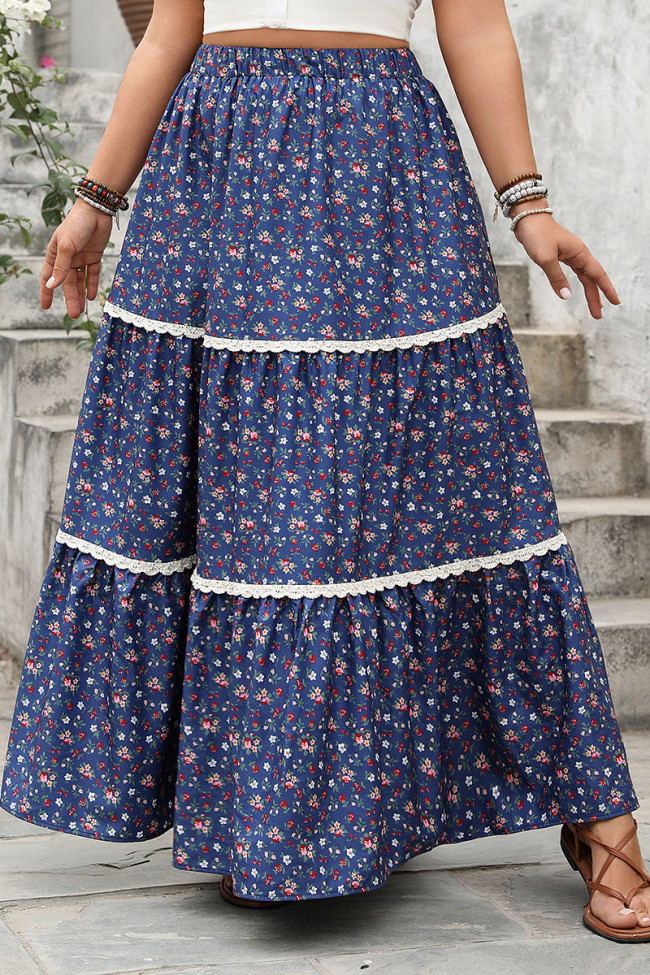 Large Size High Waist Floral Printed Lace Half Skirt