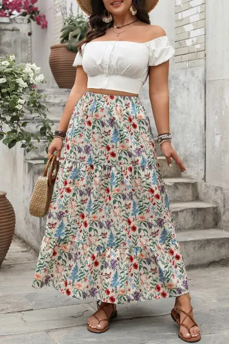 Large Size Holiday Style Floral Print Half Skirt