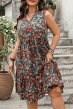 Large Size V-Neck Printed Sleeveless Dress