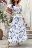 Printed V-Neck Lantern Sleeve Shirt Skirt Two-Piece Set
