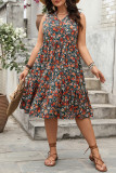 Large Size V-Neck Printed Sleeveless Dress