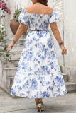 Printed V-Neck Lantern Sleeve Shirt Skirt Two-Piece Set
