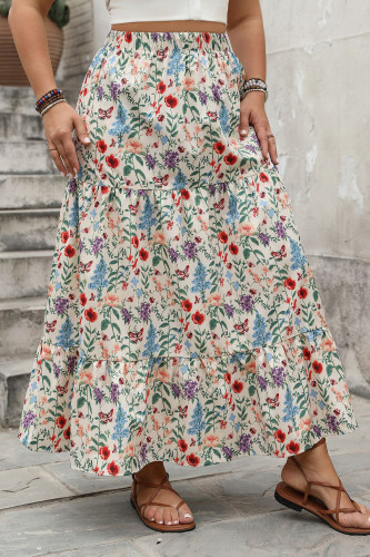 Large Size Holiday Style Floral Print Half Skirt