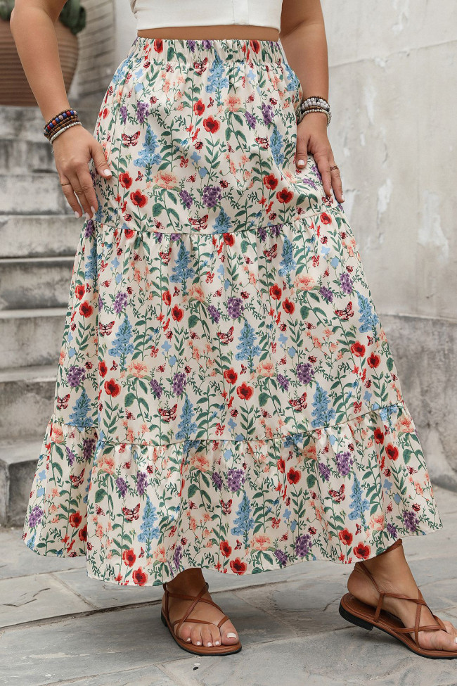Large Size Holiday Style Floral Print Half Skirt