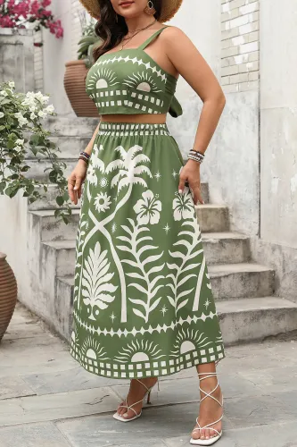 Large Size Sleeveless Strap Top Skirt Two-Piece Set