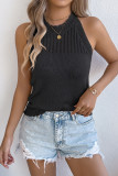 Solid Color Hollow Out Sleeveless Knitted Sweater
