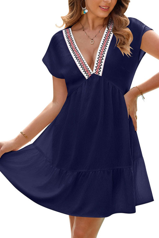 Large Size Deep V-Neck Short Sleeved Dress