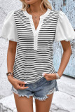 Lapel Casual Striped Bubble Short Sleeve T-Shirt