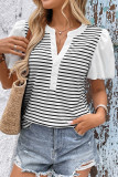 Lapel Casual Striped Bubble Short Sleeve T-Shirt