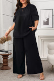 Round Neck Shirt Loose Wide Leg Pants Two-Piece Set