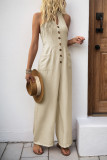 Hanging Neck Solid Color Wide Leg Jumpsuit