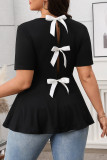 Round Neck Short Sleeved Bow Backless Shirt