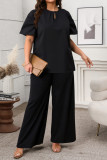 Round Neck Shirt Loose Wide Leg Pants Two-Piece Set