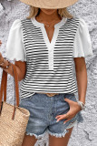 Lapel Casual Striped Bubble Short Sleeve T-Shirt