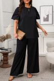 Round Neck Shirt Loose Wide Leg Pants Two-Piece Set