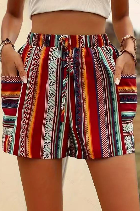 Summer Bohemian Striped Pocket Shorts