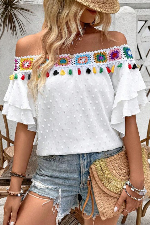 Solid Color Swiss Dot Ruffled Short Sleeved Shirt