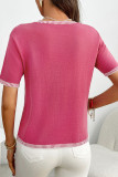 Round Neck Striped Knitted Short Sleeved Sweater