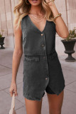 Fake Two Pieces Sleeveless Vest Denim Jumpsuit Shorts
