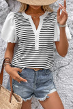 Lapel Casual Striped Bubble Short Sleeve T-Shirt