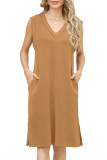 Summer Loose Sleeveless V-Neck Slit Dress