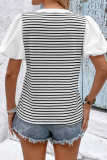 Lapel Casual Striped Bubble Short Sleeve T-Shirt