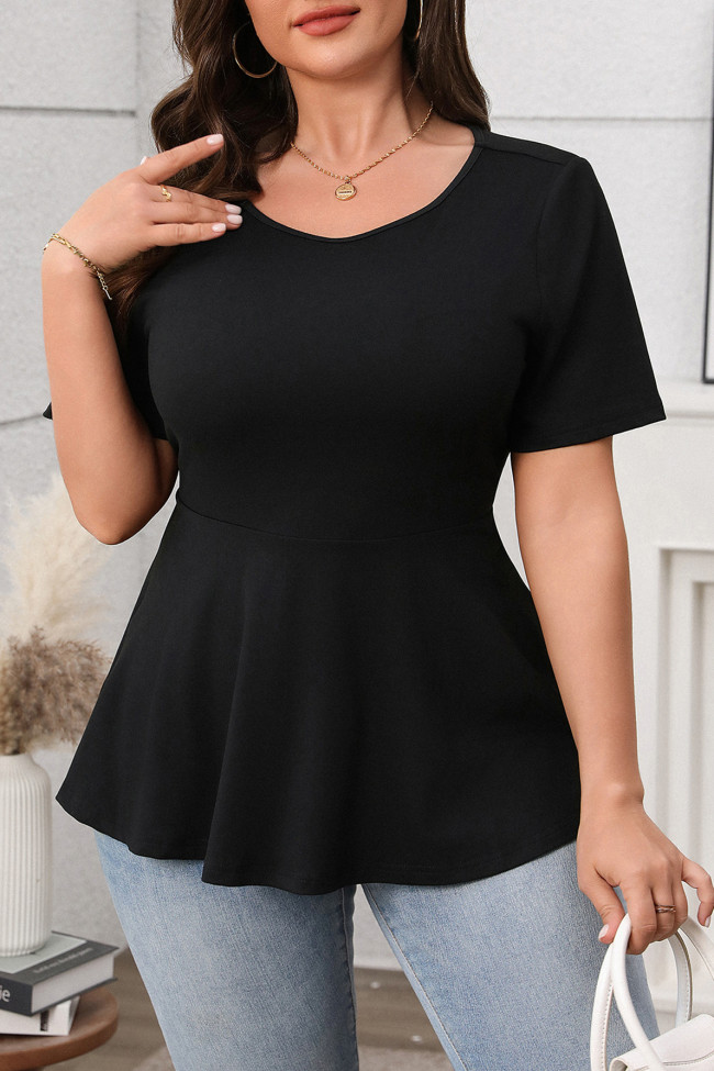 Round Neck Short Sleeved Bow Backless Shirt