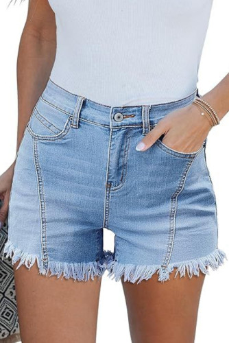 High Waisted Elastic Slimming Denim Shorts