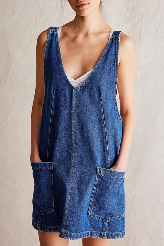 Adjustable Shoulder Strap Sleeveless Denim Dress