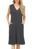Summer Loose Sleeveless V-Neck Slit Dress