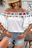 Solid Color Swiss Dot Ruffled Short Sleeved Shirt