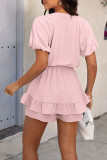Hollow Out Short Sleeved Lotus Leaf Sleeve Jumpsuit