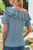 French Ruffled Off Shoulder Short Sleeved T-Shirt