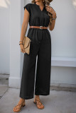 Solid Color Short Sleeved Straight Leg Jumpsuit